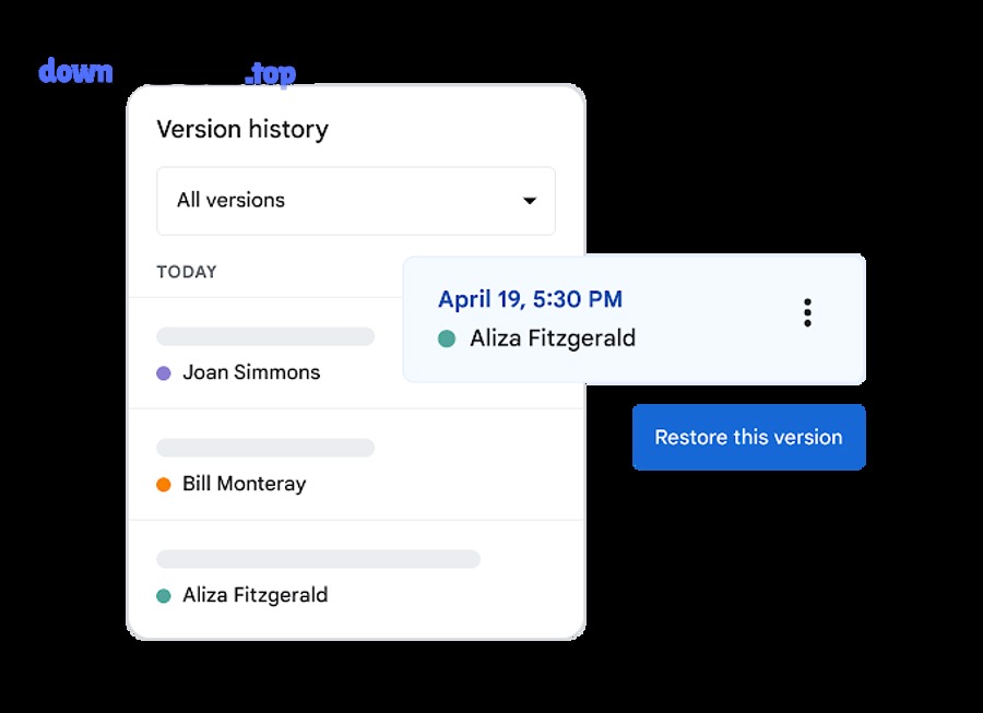 Google Docs hiển thị Version history (lịch sử phiên bản)