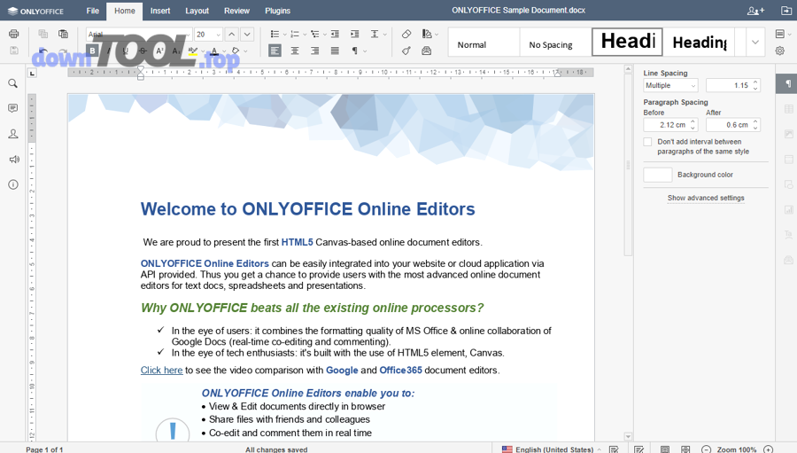Giao diện ONLYOFFICE (minh hoạ) khi mở tài liệu