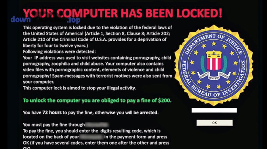 Màn hình cảnh báo ransomware mô phỏng tống tiền chuộc trên máy tính