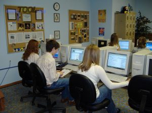 Students working on class assignment in computer lab 1