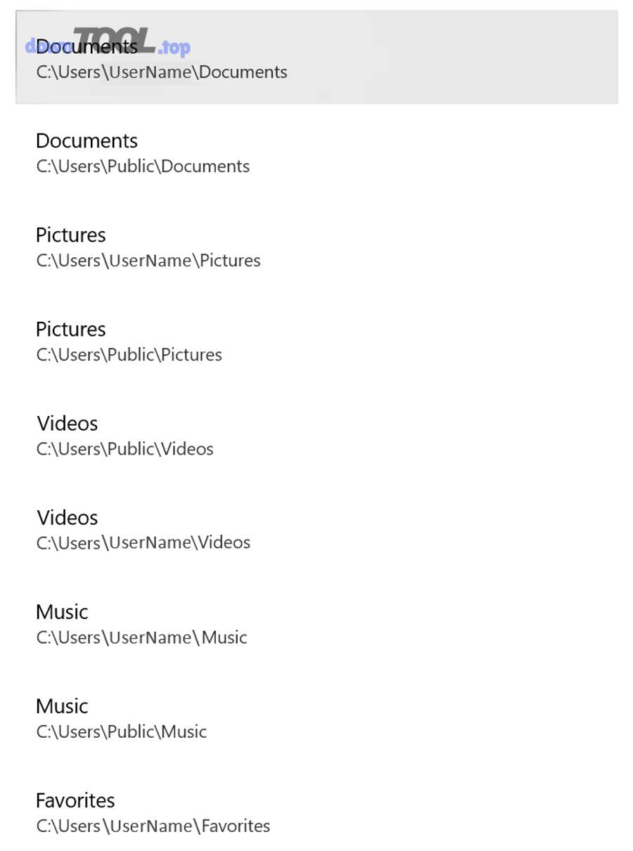 Ví dụ các thư mục mặc định được bảo vệ trong Controlled Folder Access trên Windows