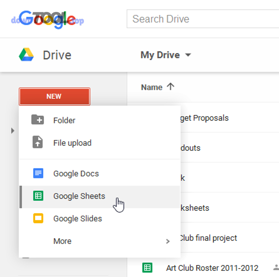 Tạo Google Sheets mới từ Google Drive