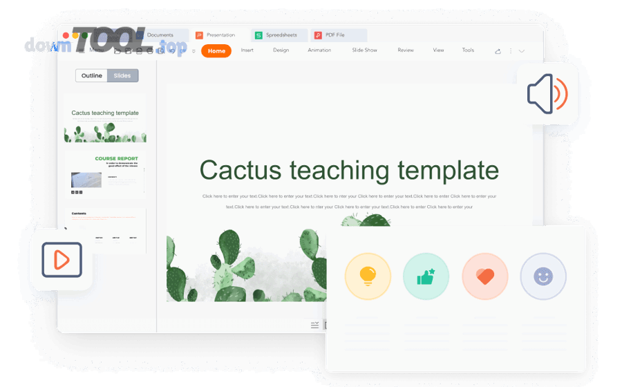 Giao diện WPS Presentation và thao tác cơ bản khi mở và chỉnh sửa PPTX