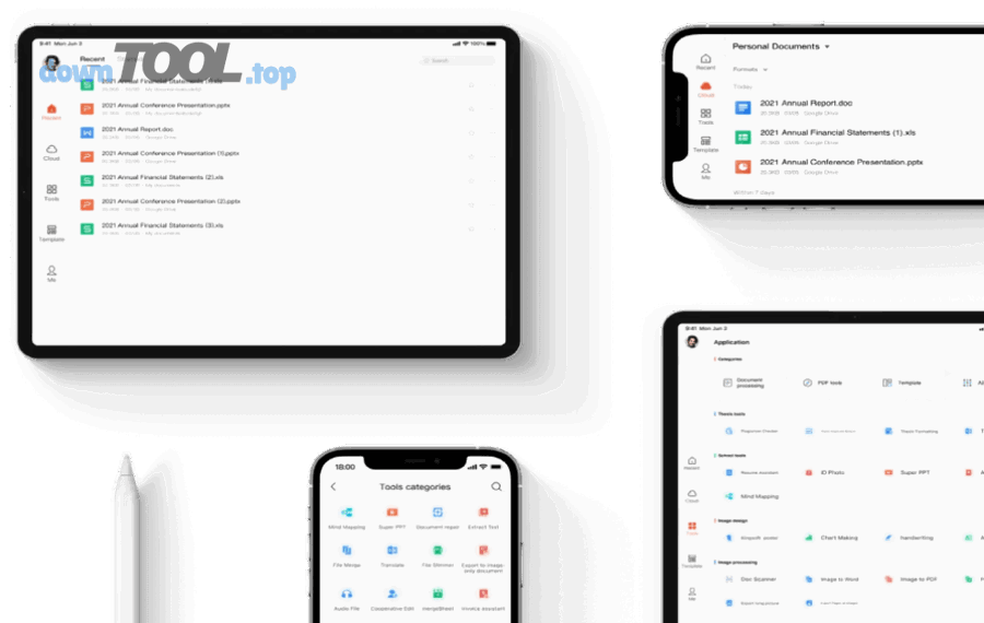 Giao diện WPS Office trên iPhone và iPad minh họa bộ office all-in-one