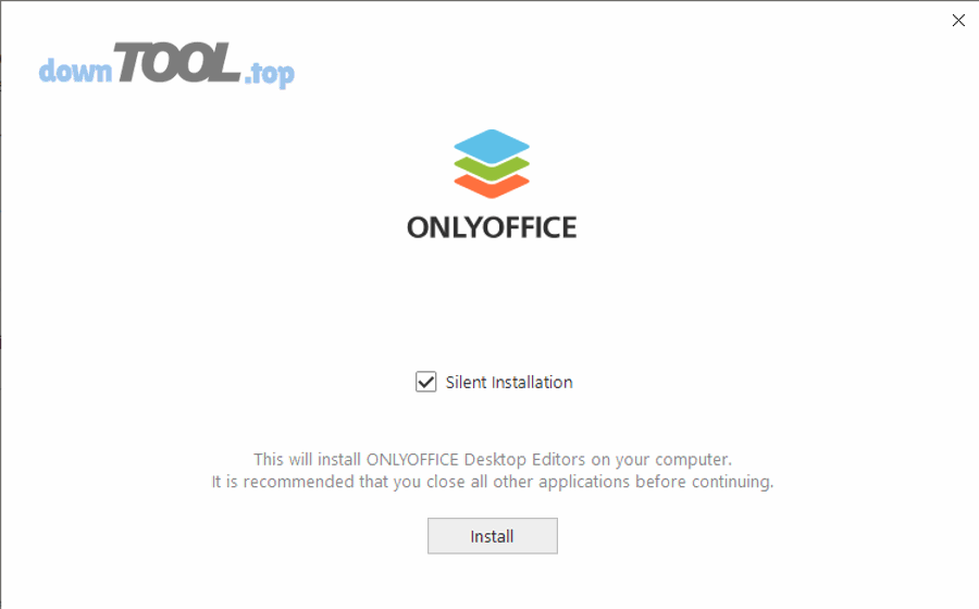 Cửa sổ ONLYOFFICE online installer trên Windows với tuỳ chọn Silent Installation