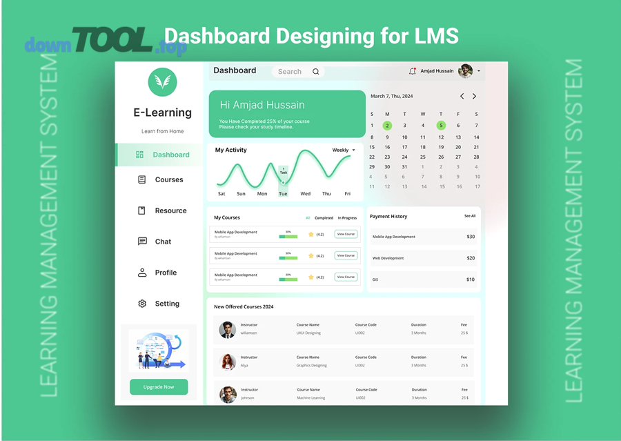Minh họa giao diện dashboard LMS phục vụ theo dõi lớp học và học liệu