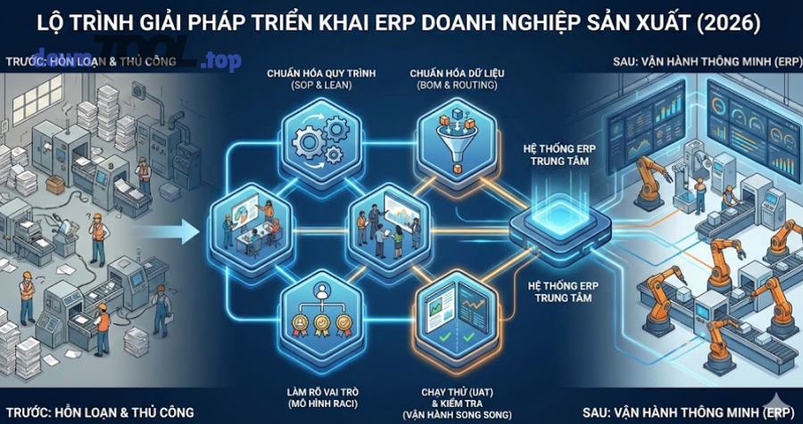 Tiêu chí “tốt nhất” cho ERP sản xuất 2026 là gì (framework chấm điểm thực dụng)?