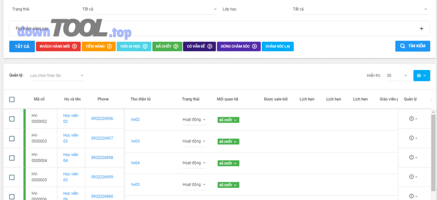 Module phần mềm quản lý học viên trung tâm