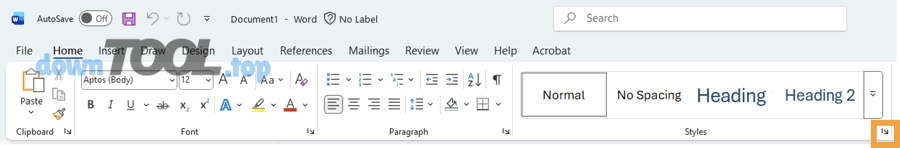 Vị trí mở Styles Pane trên Word Windows
