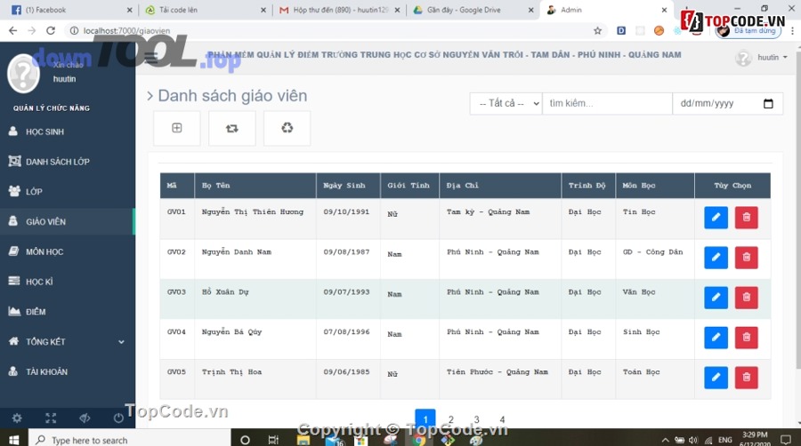 Màn hình nhập điểm minh họa của hệ thống sổ điểm điện tử