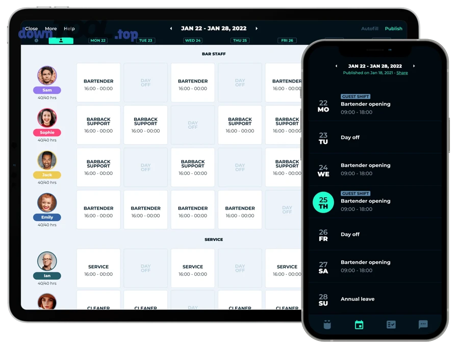 Giao diện phần mềm xếp ca và quản lý lịch làm việc cho nhân viên theo tuần