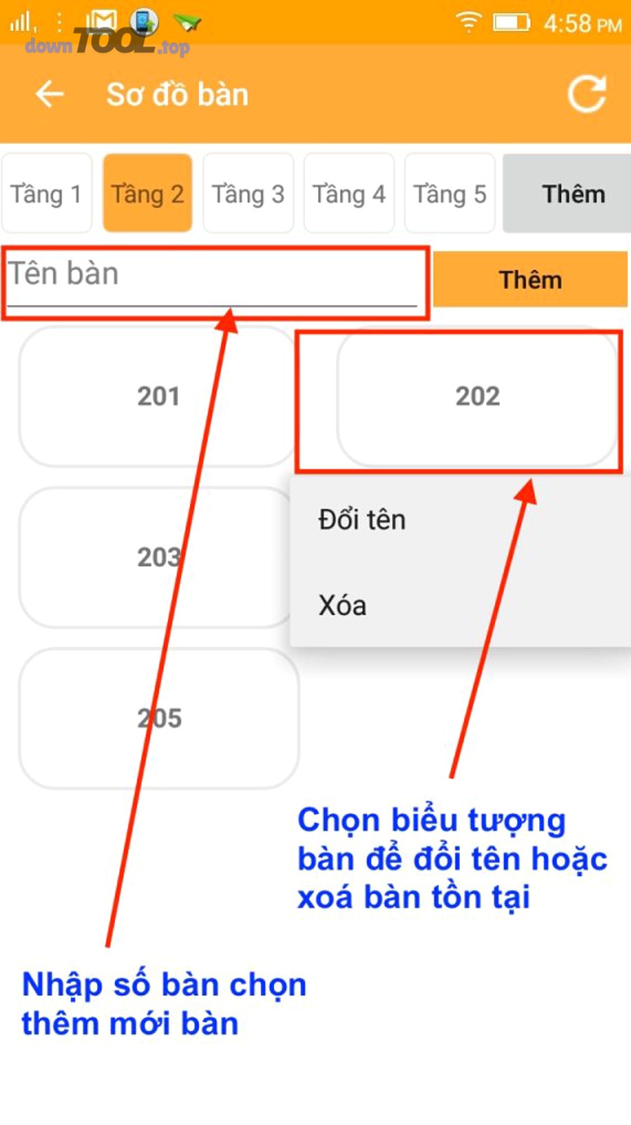 Thiết lập bàn trong sơ đồ bàn trên ứng dụng quản lý nhà hàng